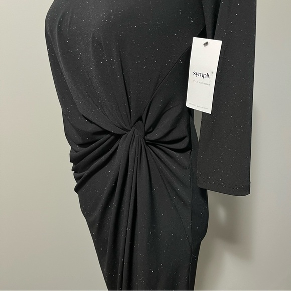 Sympli Side Twist Black Sparkle Fitted Dress - Picture 10 of 15